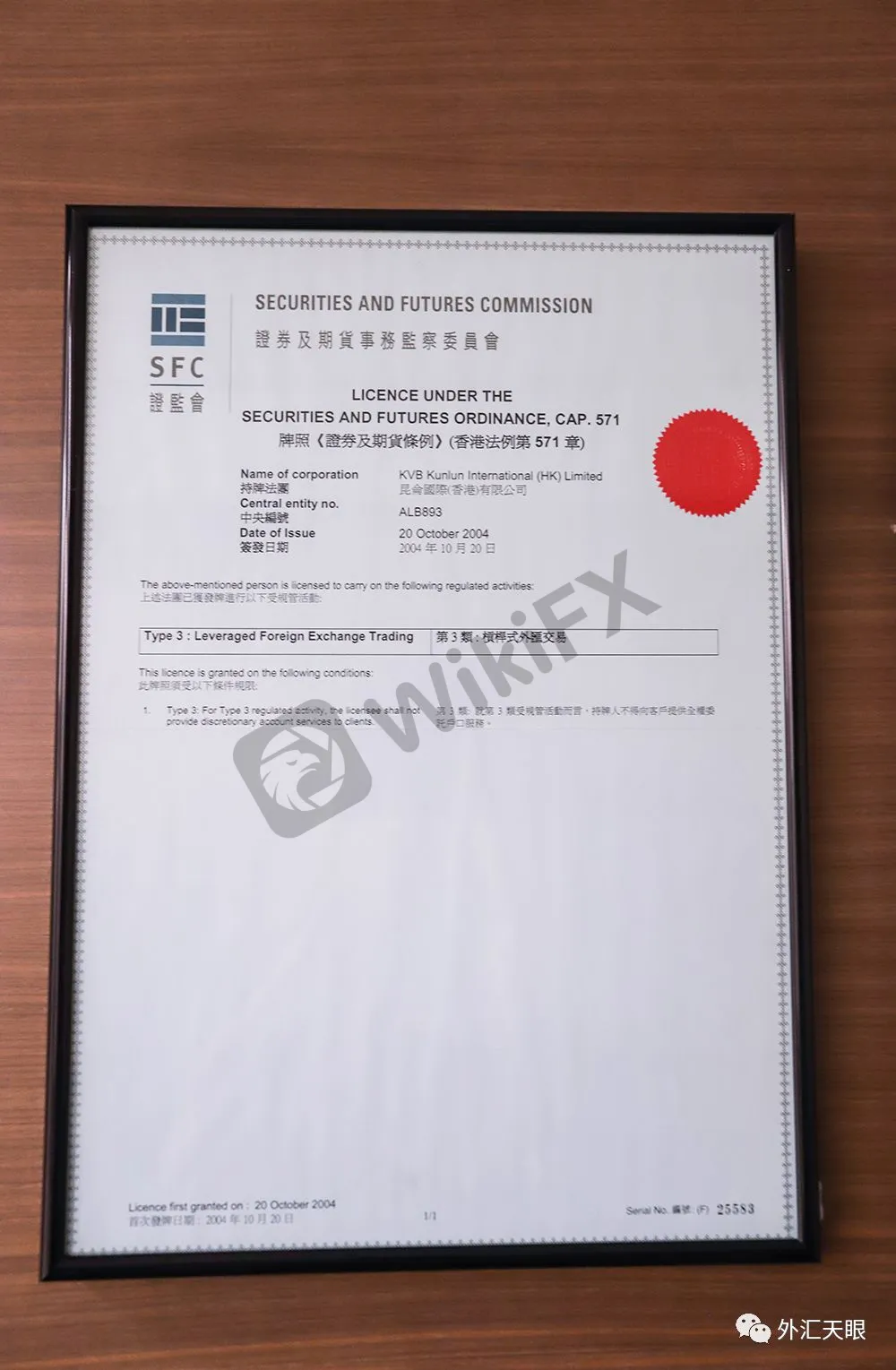 KVB昆仑国际所持SFC牌照