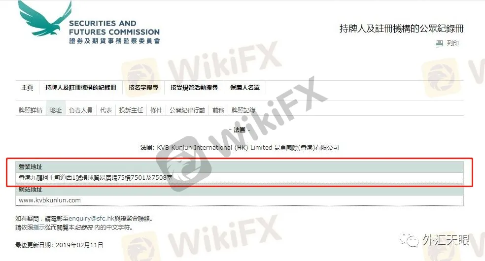 SFC官网监管信息页面截图