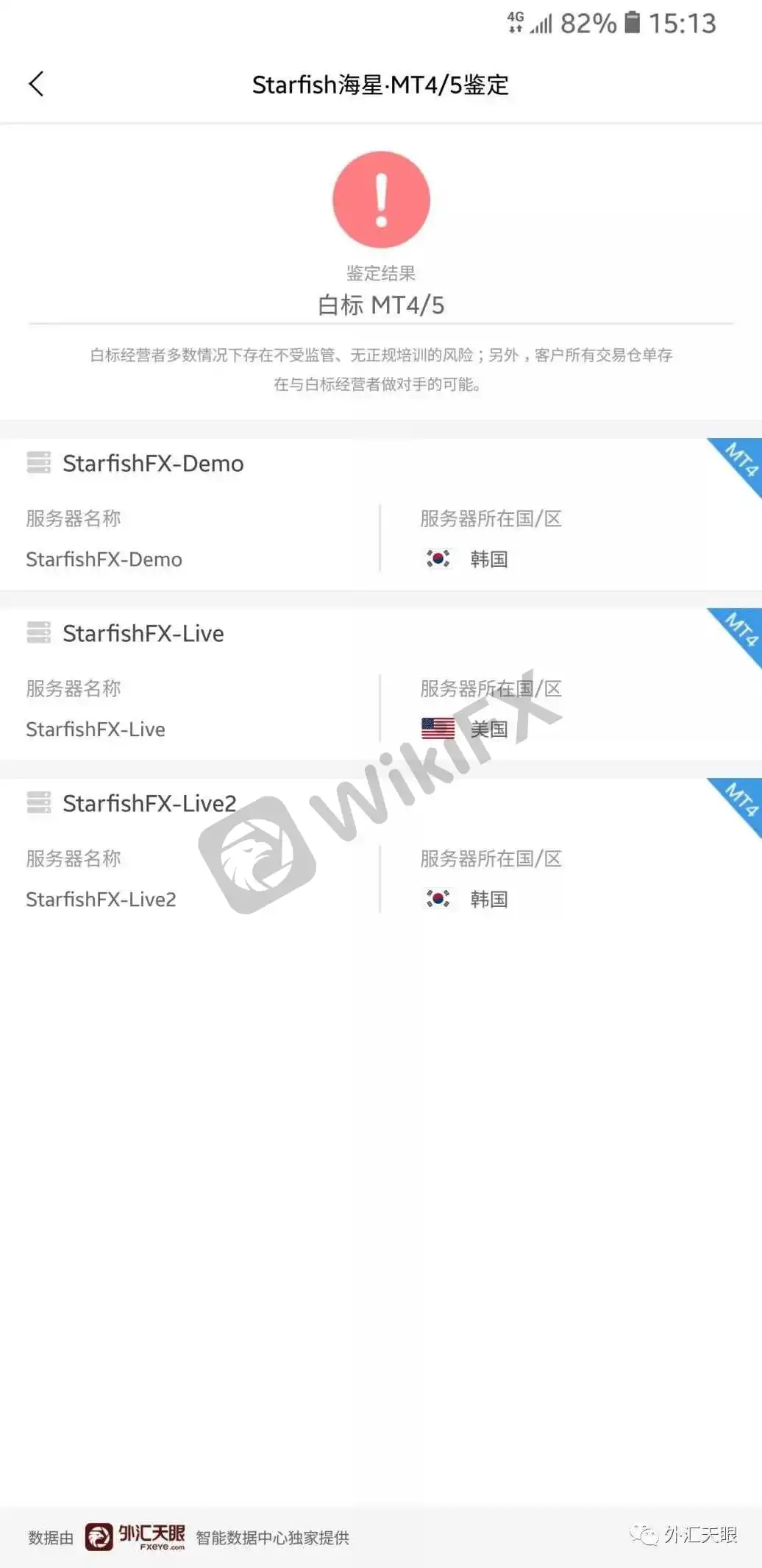 外汇天眼APP交易商MT4/5鉴定页面截图