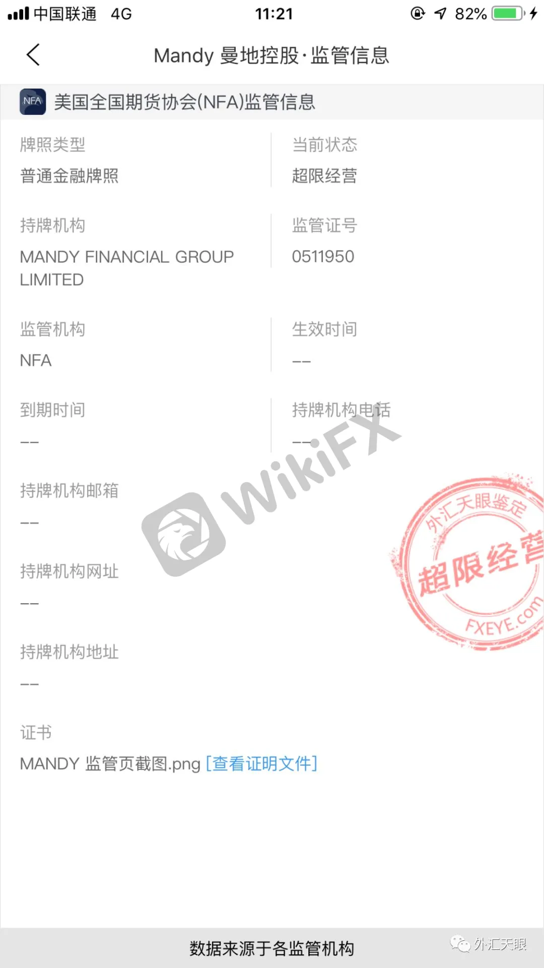 来自外汇天眼监管信息截图
